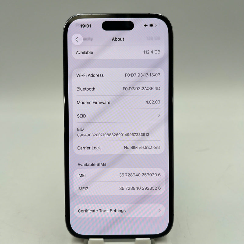 iPhone 14 Pro 128GB Purple 98% battery 100% International from AU (No AU sim used - Battery replaced, scratched paint on edge, scratched orange edge, 3x spots) - HH0206 