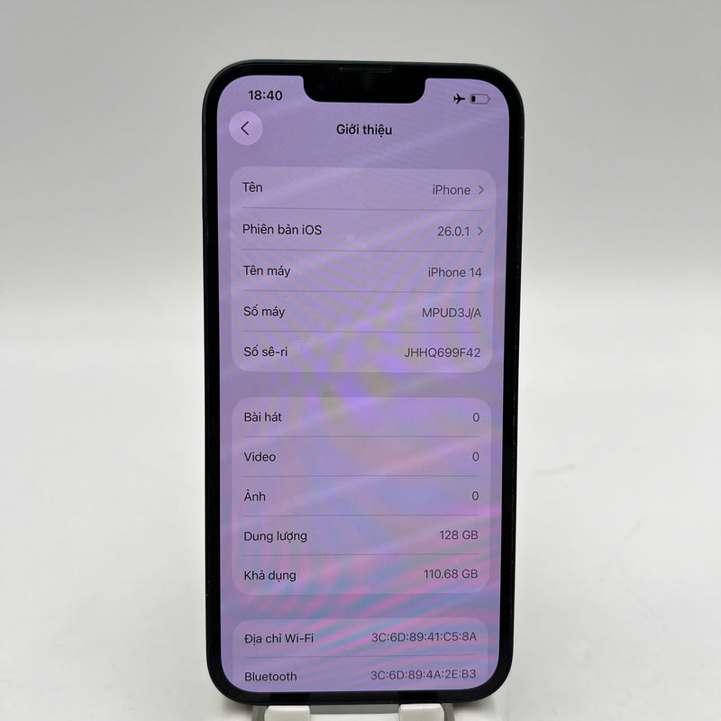 iPhone 14 128GB Black 98% battery 100% Apple International (Replaced battery, scratched edges, scratched orange edges) - HH9722 