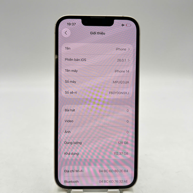 iPhone 14 128GB White 98% battery 100% Apple International (Replaced battery, scratched edges, scratched orange edges) - HH3823 