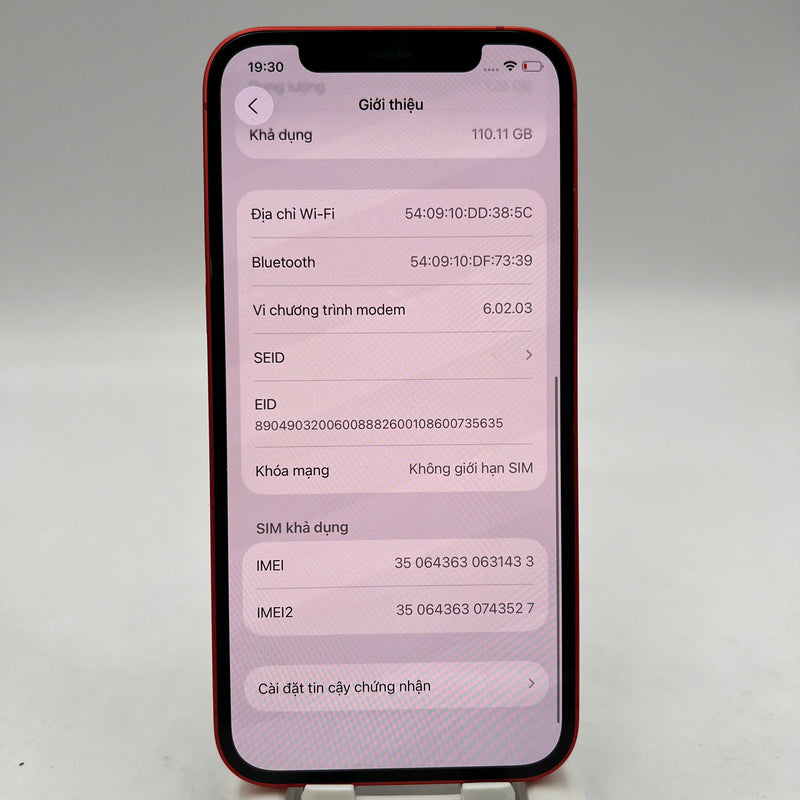 iPhone 12 128GB Red 98% battery 100% The device has paid all network fees and is used as an Apple International (Battery replaced) - HH1433 