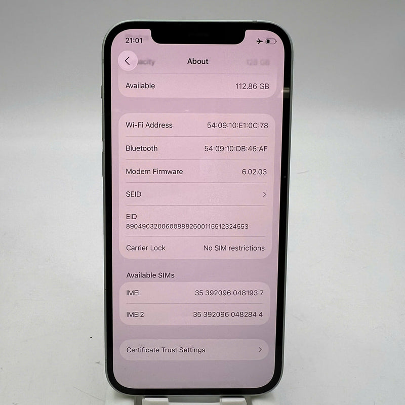iPhone 12 128GB Green 98% battery 100% The device has paid all network fees and is used as an Apple International (Replaced battery, scratched screen) - HH1937 