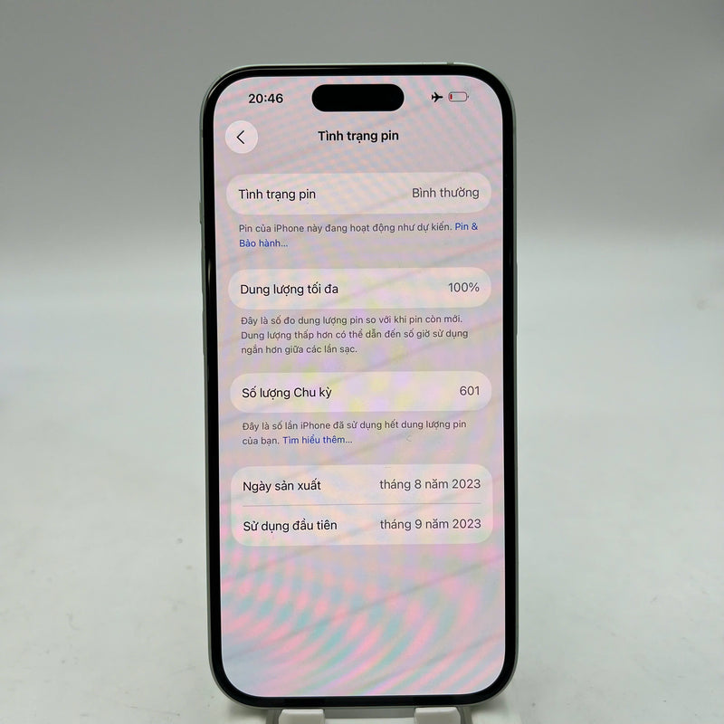 iPhone 15 128GB Green 98% battery 100% Apple International (Replaced battery, scratched orange border) - HH4568 