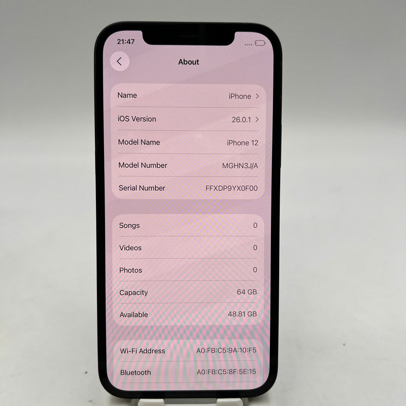 iPhone 12 64GB Black 98% battery 100% The device has paid all network fees and is used as an Apple International (Battery replaced) - HH1212 