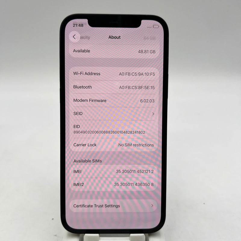 iPhone 12 64GB Black 98% battery 100% The device has paid all network fees and is used as an Apple International (Battery replaced) - HH1212 