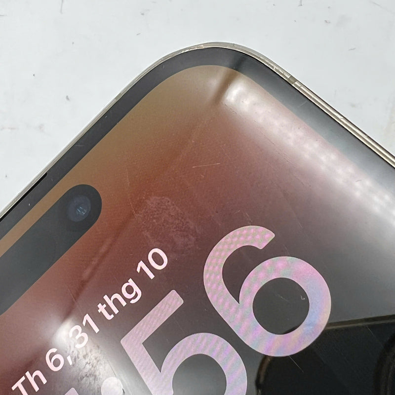 iPhone 14 Pro 256GB Gold 98% battery 100% International from AU (No AU sim - Battery replaced, 0.5x/3x spots, scratched screen, scratched edges, scratched orange edges) - HH3343 