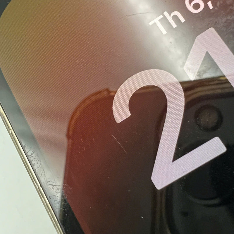 iPhone 14 Pro 256GB Gold 98% battery 100% International from AU (No AU sim - Battery replaced, 0.5x/3x spots, scratched screen, scratched edges, scratched orange edges) - HH3343 