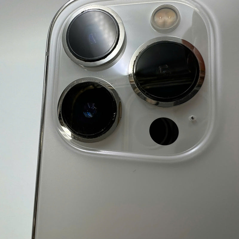 iPhone 13 Pro Max 128GB White 98% battery 100% International from DCM (No DCM sim used - Replaced battery, scratched edges, scratched orange edges, 1x spot) - HH3268 