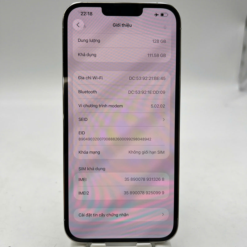 iPhone 13 Pro Max 128GB White 98% battery 100% International from DCM (No DCM sim used - Replaced battery, scratched edges, scratched orange edges, 1x spot) - HH3268 