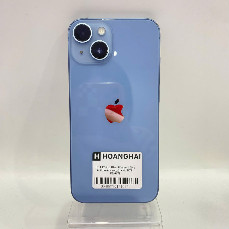 iPhone 14 128GB Blue 98% battery 100% International from AU (Does not use AU sim - scratched screen, cracked edges, DTP) - HH0171