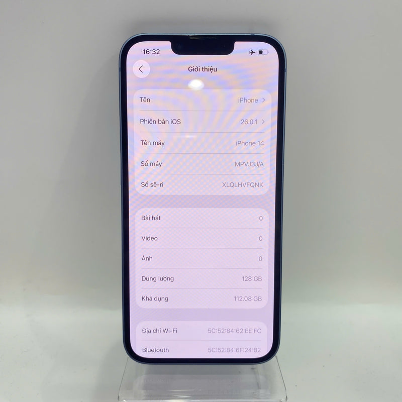 iPhone 14 128GB Blue 98% battery 100% International from AU (Does not use AU sim - scratched screen, cracked edges, DTP) - HH0171