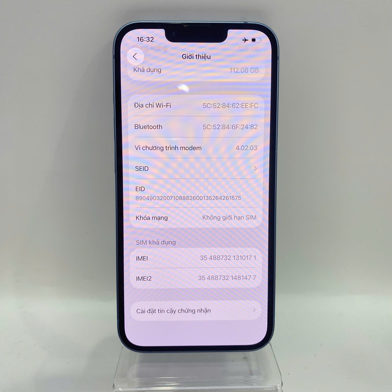 iPhone 14 128GB Blue 98% battery 100% International from AU (Does not use AU sim - scratched screen, cracked edges, DTP) - HH0171