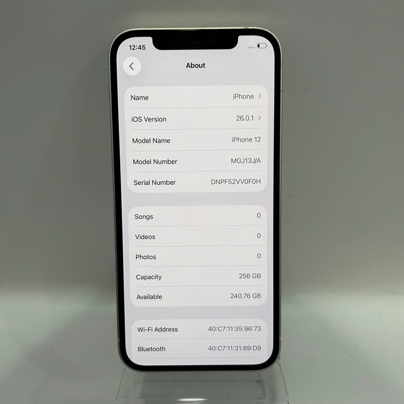 iPhone 12 256GB White 98% battery 100% The device has paid all network fees and is used as an Apple International (Battery replaced, dented edges) - HH3306 