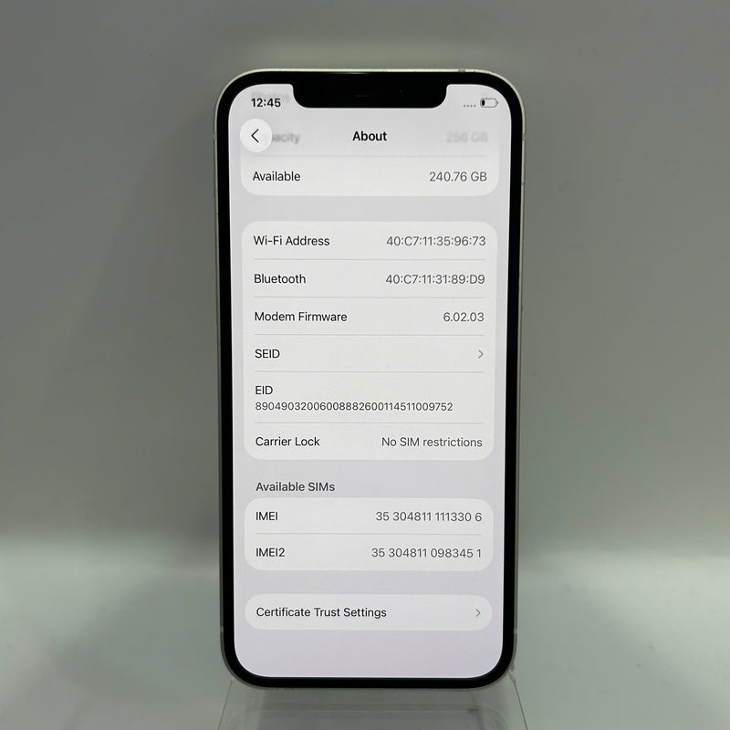 iPhone 12 256GB White 98% battery 100% The device has paid all network fees and is used as an Apple International (Battery replaced, dented edges) - HH3306 