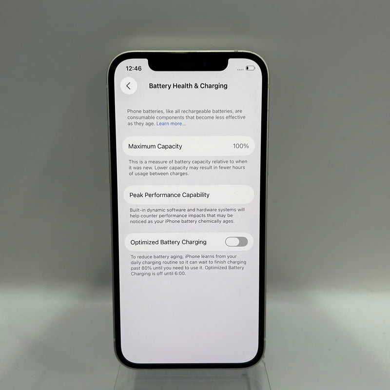 iPhone 12 256GB White 98% battery 100% The device has paid all network fees and is used as an Apple International (Battery replaced, dented edges) - HH3306 