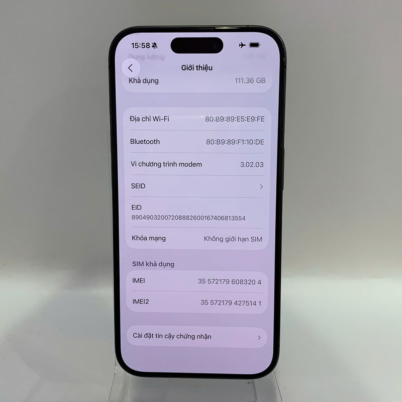 iPhone 15 Pro 128GB Black 98% battery 100% International Apple (dark back, scratched paint edges, DTP) - HH3204 