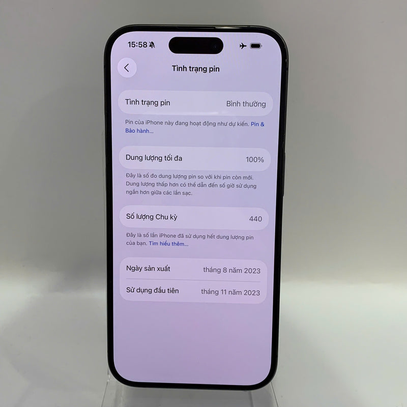 iPhone 15 Pro 128GB Black 98% battery 100% International Apple (dark back, scratched paint edges, DTP) - HH3204 