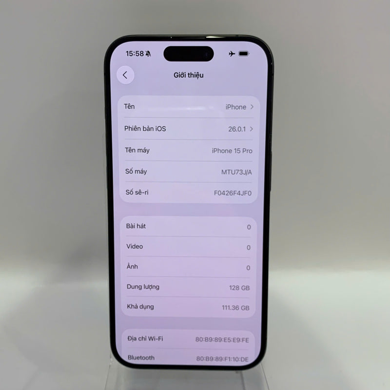 iPhone 15 Pro 128GB Black 98% battery 100% International Apple (dark back, scratched paint edges, DTP) - HH3204 