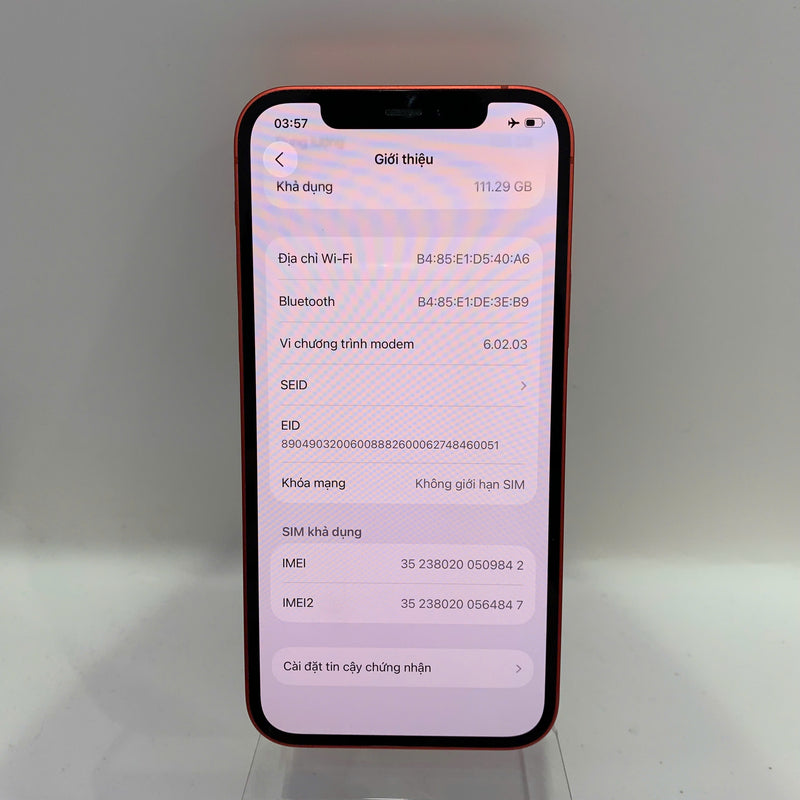 iPhone 12 128GB Red 98% battery 100% International from SB (No SB sim - Battery replaced) - HH9842 