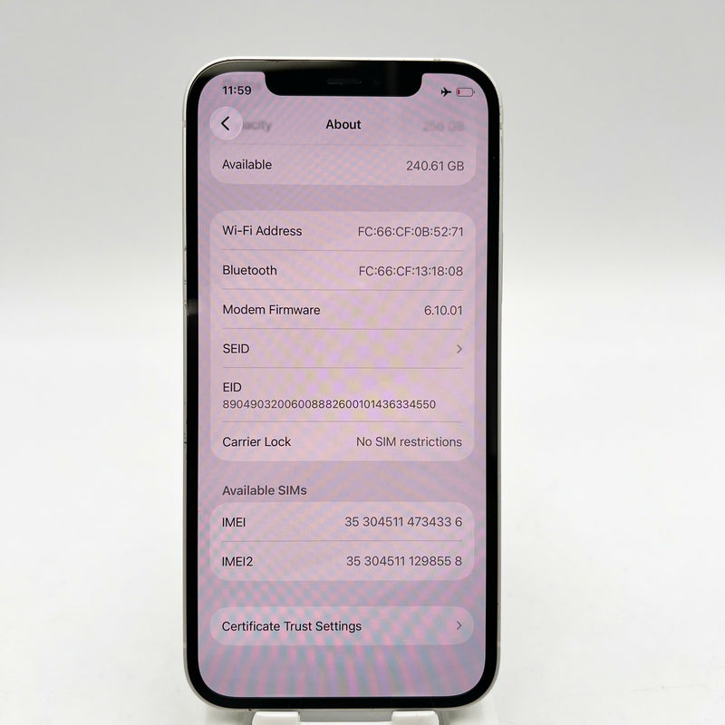 iPhone 12 256GB White 98% battery 100% The device has paid all network fees and is used as an Apple International (Battery replaced) - HH4336 