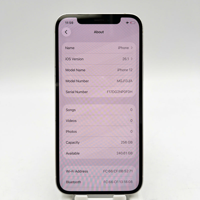 iPhone 12 256GB White 98% battery 100% The device has paid all network fees and is used as an Apple International (Battery replaced) - HH4336 