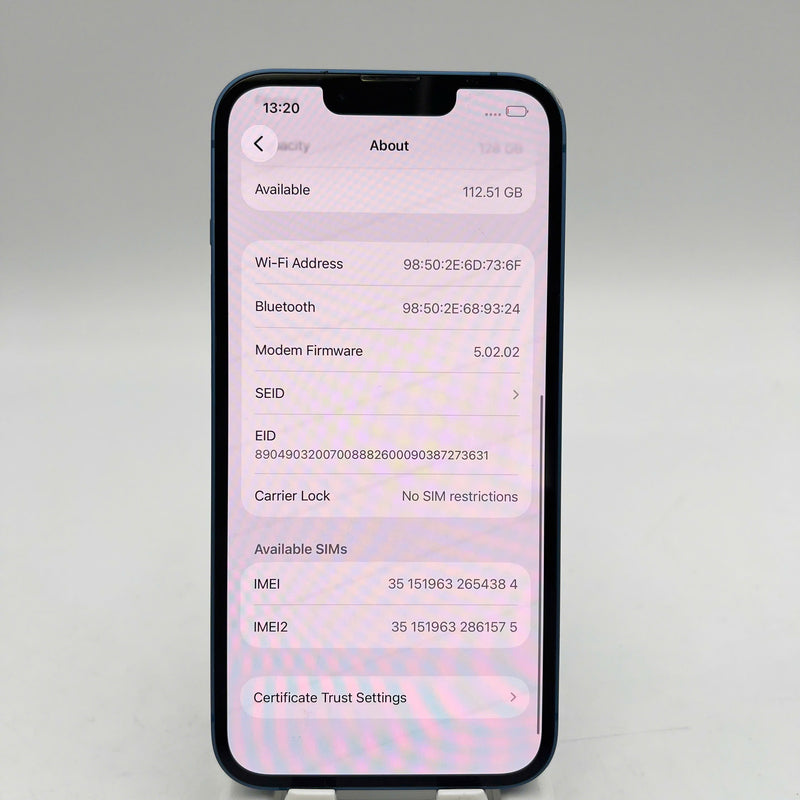 iPhone 13 128GB Blue 98% battery 100% Apple International (Replaced battery, scratched edges) - HH4384 