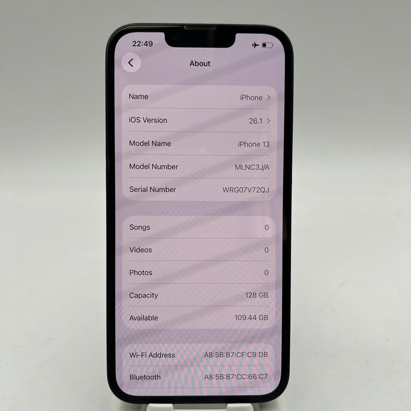 iPhone 13 128GB Black 98% battery 100% International from SB (No SB sim - Replaced battery, dark edges) - HH5880 