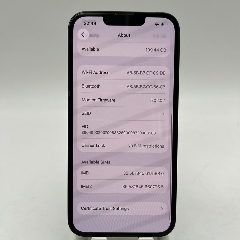 iPhone 13 128GB Black 98% battery 100% International from SB (No SB sim - Replaced battery, dark edges) - HH5880 