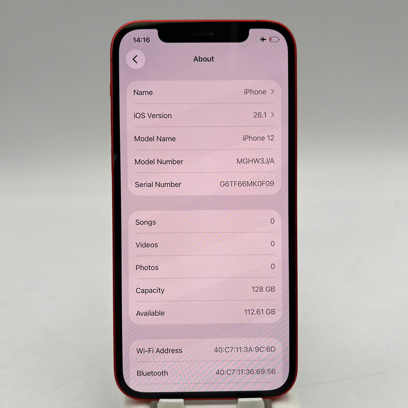 iPhone 12 128GB Red 98% battery 100% The device has paid all network fees and is used as an Apple International (Battery replaced) - HH3179 
