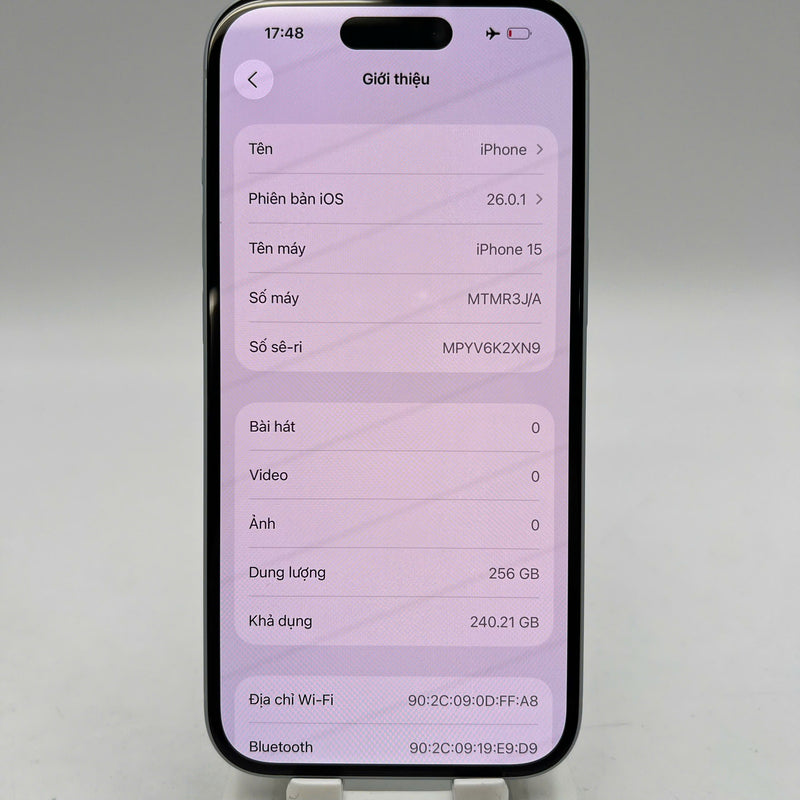 iPhone 15 256GB Blue 98% battery 100% International from SB (No SB sim - Replaced battery, scratched edges, scratched orange edges) - HH5592 