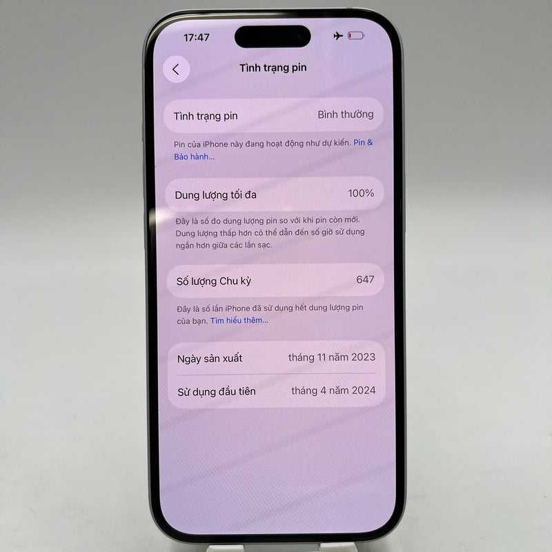 iPhone 15 256GB Blue 98% battery 100% International from SB (No SB sim - Replaced battery, scratched edges, scratched orange edges) - HH5592 