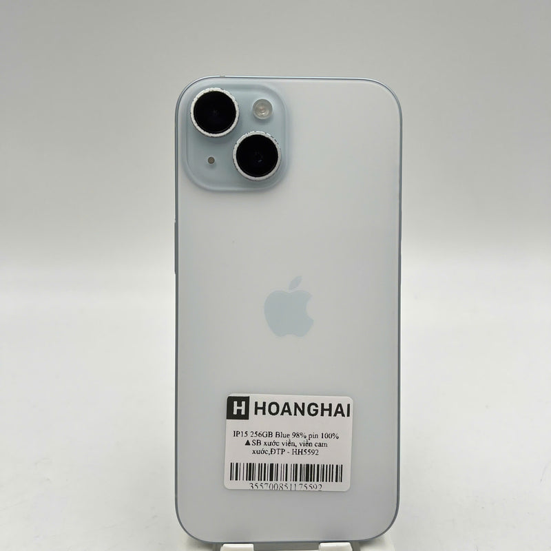 iPhone 15 256GB Blue 98% battery 100% International from SB (No SB sim - Replaced battery, scratched edges, scratched orange edges) - HH5592 