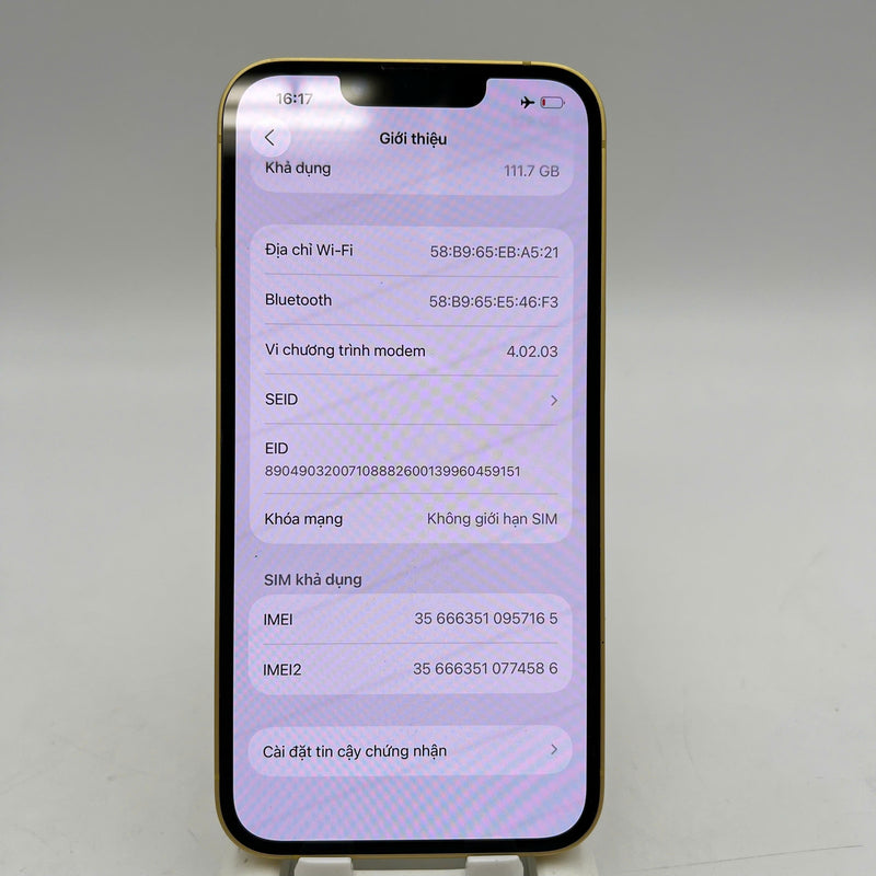 iPhone 14 128GB Gold 98% battery 100% Apple International (Battery replaced, dented edges) - HH7165 