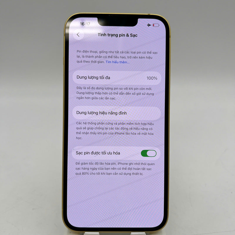 iPhone 14 128GB Gold 98% battery 100% Apple International (Battery replaced, dented edges) - HH7165 