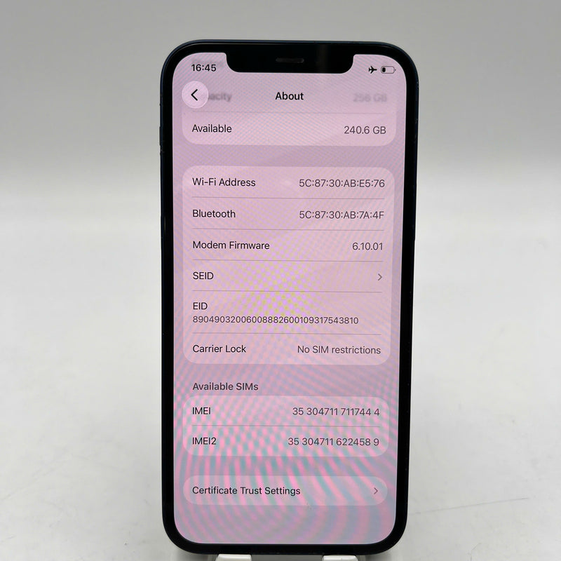 iPhone 12 256GB Blue 98% battery 100% The device has paid off all network fees and is used as an Apple International (Replaced battery, scratched edges, scratched orange edges) - HH7444 