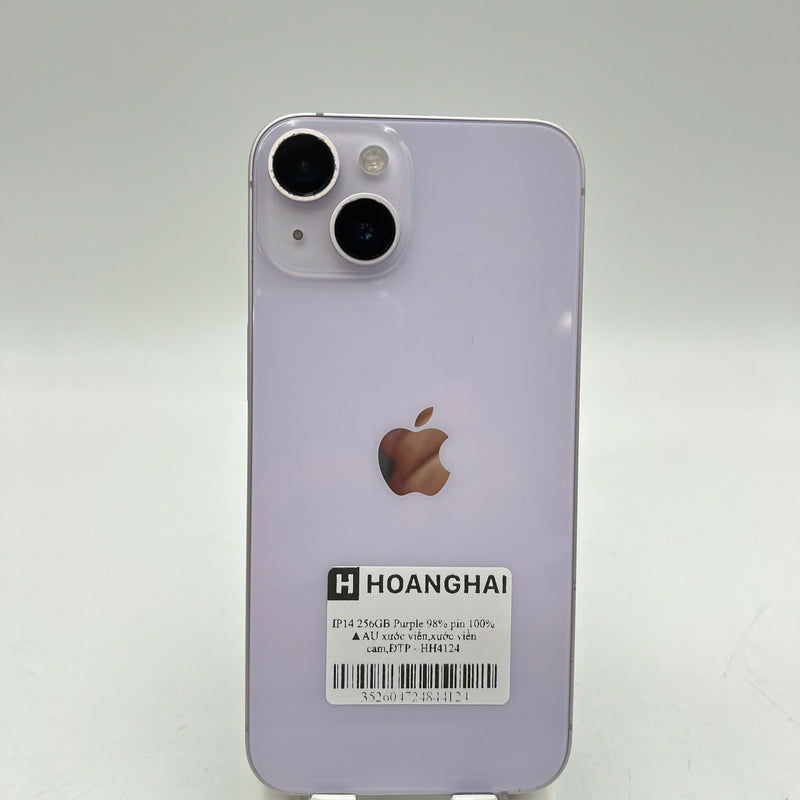 iPhone 14 256GB Purple 98% battery 100% International from AU (Does not use AU sim - scratches on edges, scratches on orange edges, DTP) - HH4124 