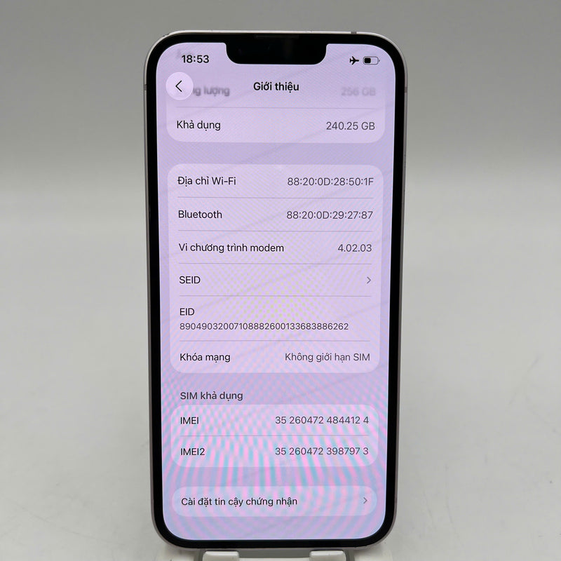 iPhone 14 256GB Purple 98% battery 100% International from AU (Does not use AU sim - scratches on edges, scratches on orange edges, DTP) - HH4124 