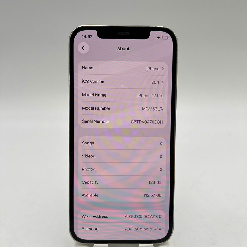 iPhone 12 Pro 128GB White 98% battery 100% The device has paid all network fees and is used like Apple International (Battery replaced, scratched edges) - HH0153 