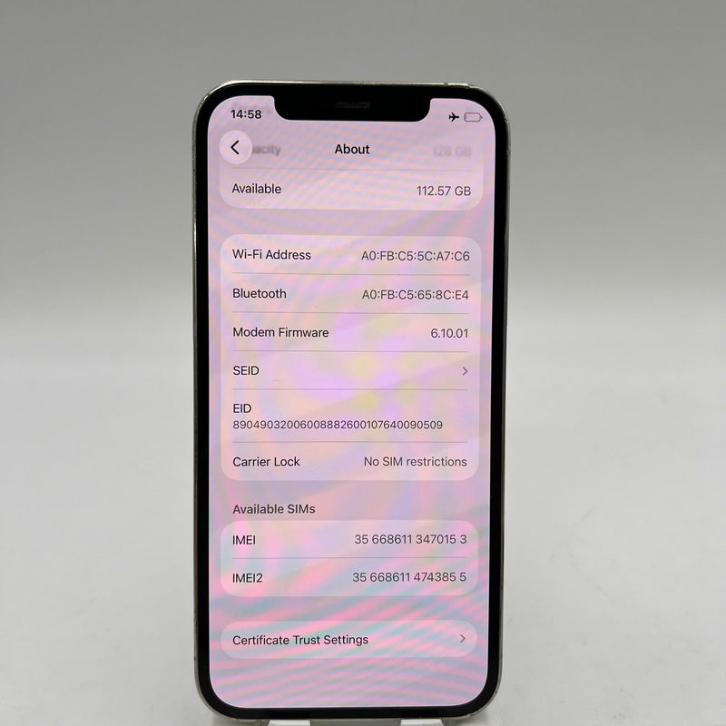 iPhone 12 Pro 128GB White 98% battery 100% The device has paid all network fees and is used like Apple International (Battery replaced, scratched edges) - HH0153 