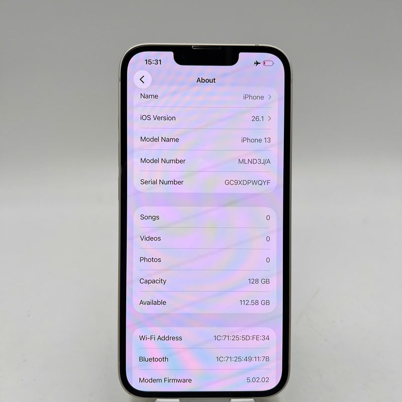 iPhone 13 128GB White 98% battery 100% Apple International (Replaced battery, scratched edges) - HH0055 