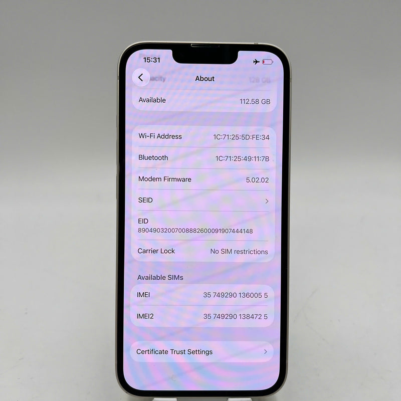 iPhone 13 128GB White 98% battery 100% Apple International (Replaced battery, scratched edges) - HH0055 