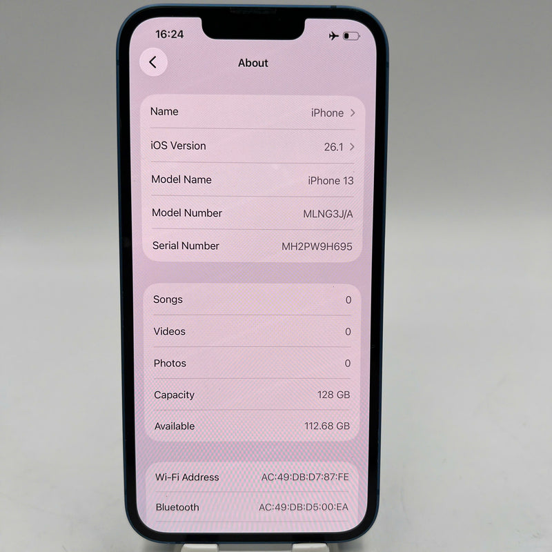 iPhone 13 128GB Blue 98% battery 100% International from SB (No SB sim - scratched edges, scratched orange edges, DTP) - HH0352 