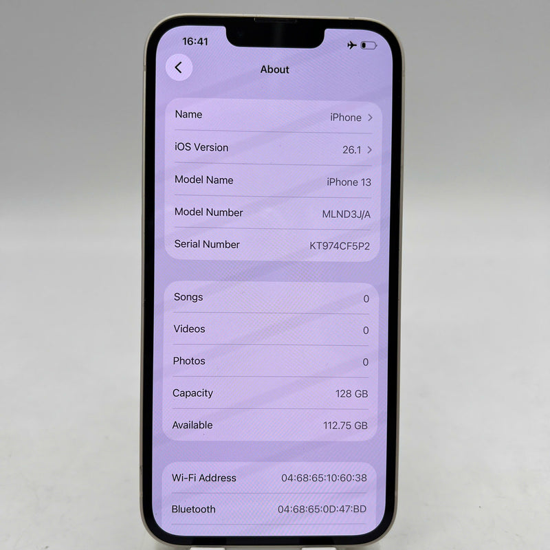 iPhone 13 128GB White 98% battery 100% International from DCM (No DCM sim - Battery replaced) - HH1400 