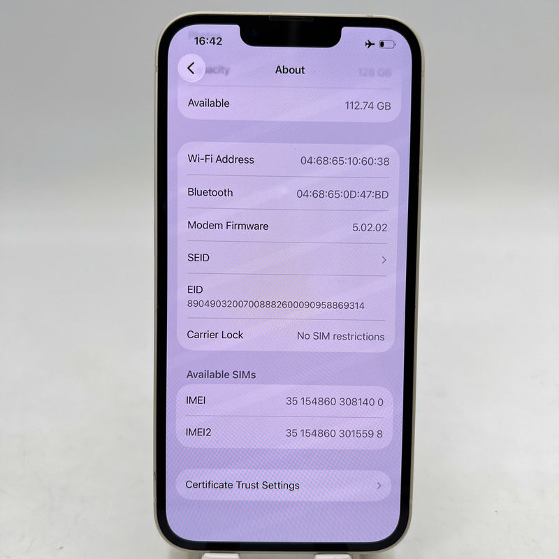 iPhone 13 128GB White 98% battery 100% International from DCM (No DCM sim - Battery replaced) - HH1400 