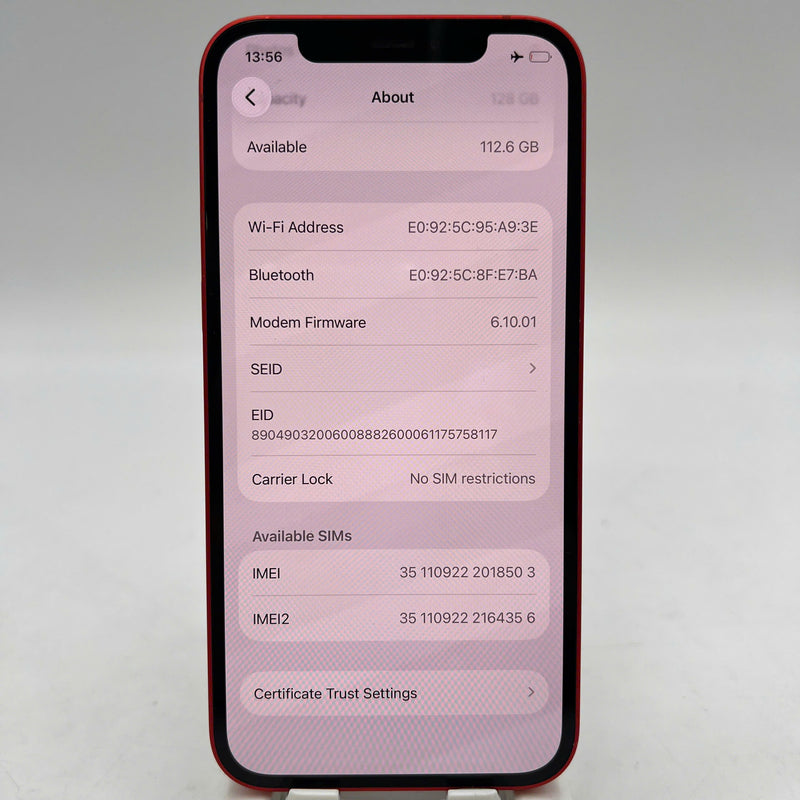 iPhone 12 128GB Red 98% battery 100% The device has paid all network fees and is used as an Apple International (Battery replaced) - HH8503 