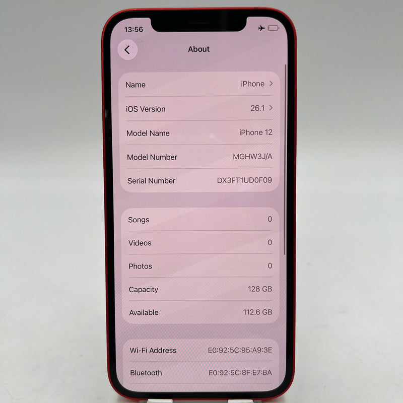iPhone 12 128GB Red 98% battery 100% The device has paid all network fees and is used as an Apple International (Battery replaced) - HH8503 