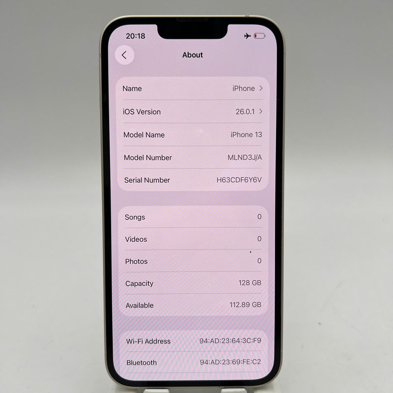 iPhone 13 128GB White 98% battery 100% Apple International (Battery replaced) - HH6150 