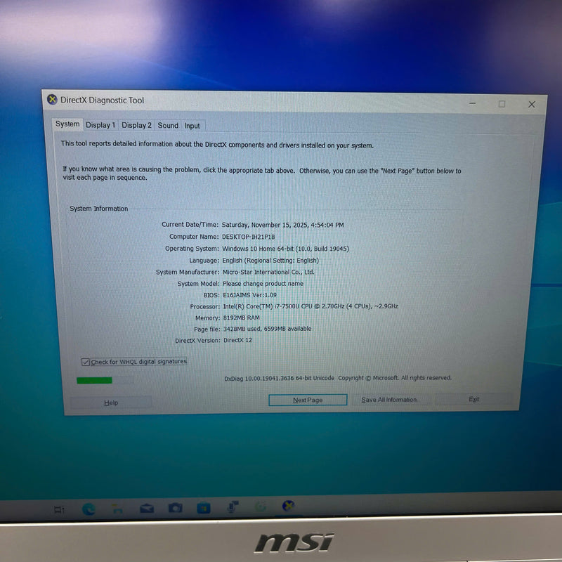 MSI PL62 7RD 15.6" I7 - 7500U/ RAM 8GB/ SSD 512GB VGA GTX 1050 BPTN Like new (no camera) 