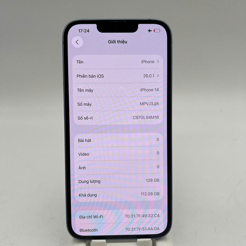 iPhone 14 128GB Blue 98% battery 100% International from DCM (No DCM sim - Replaced battery, scratched paint on the edge, scratched orange edge) - HH5710 