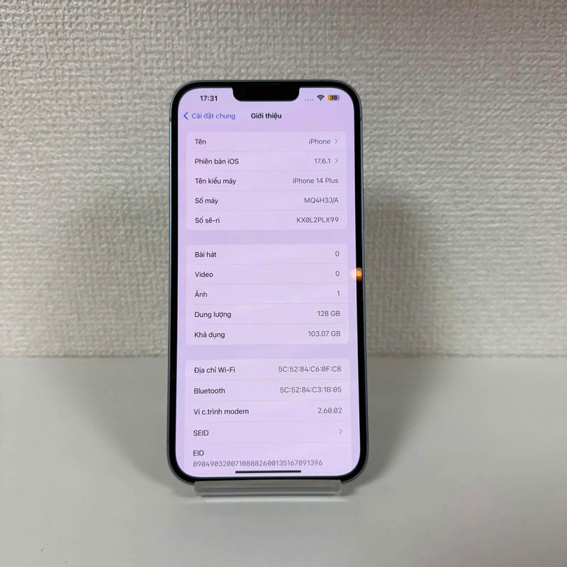 iPhone 14 Plus 128GB Blue 98% battery 87% Apple International (scratched screen) - HH9349 