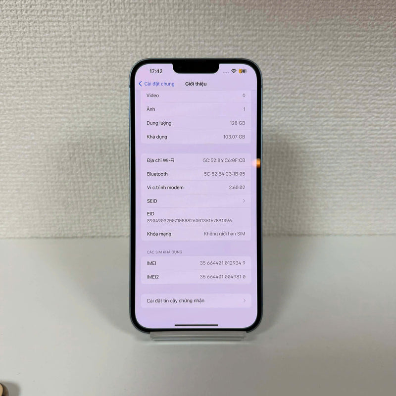 iPhone 14 Plus 128GB Blue 98% battery 87% Apple International (scratched screen) - HH9349 